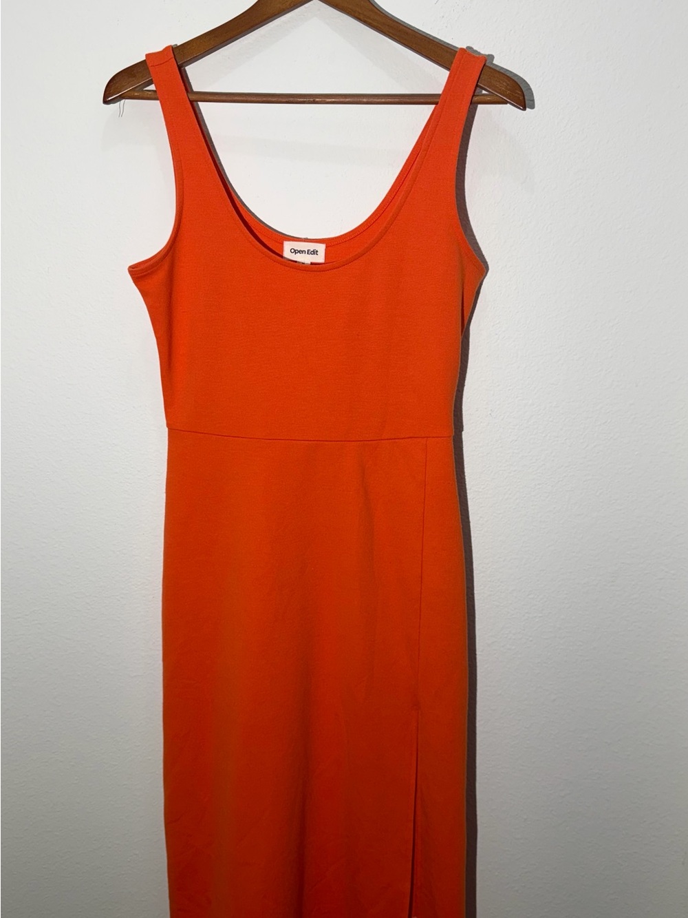Open Edit Bright Orange Scoop-Neck Midi Dress